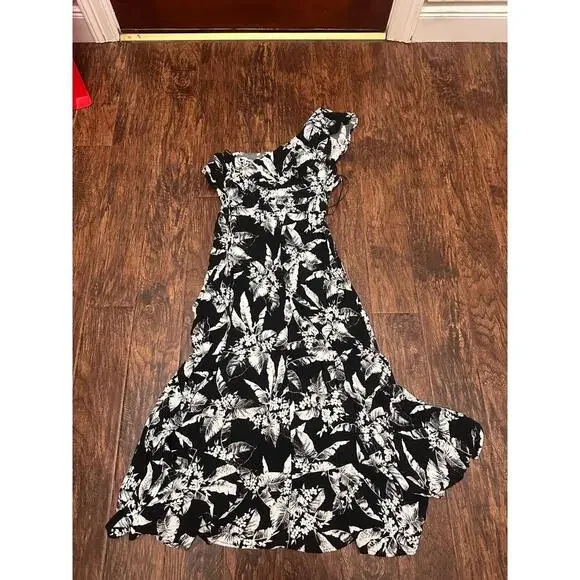Mi Ami Womens Maxi Dress Size L Black White Floral Strapless Ruffle Summer - Picture 4 of 4